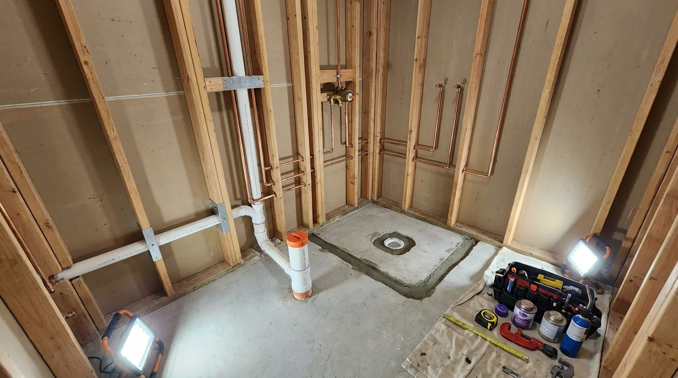 Bathroom rough-in plumbing during remodel by Johns Plumbing LLC in Tybee Island