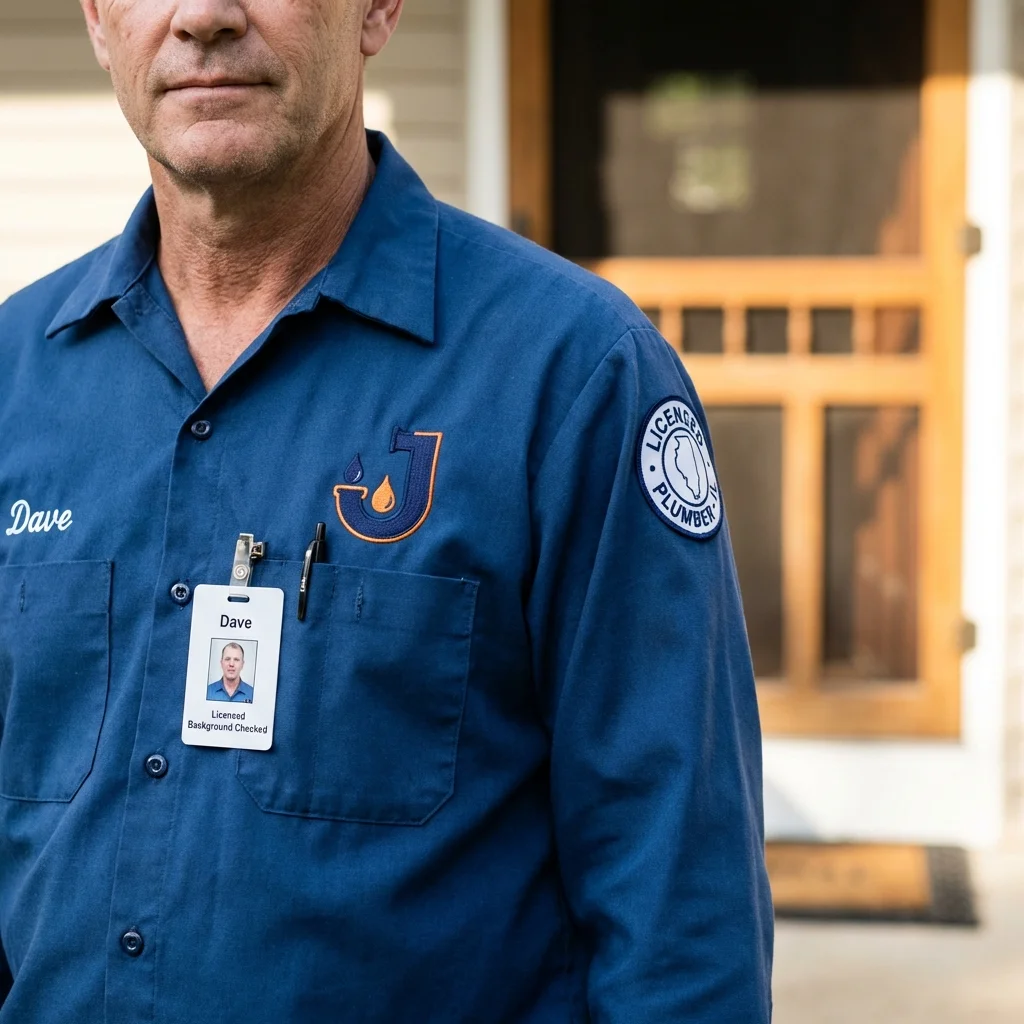 Licensed plumber showing ID badge in Tybee Island, GA