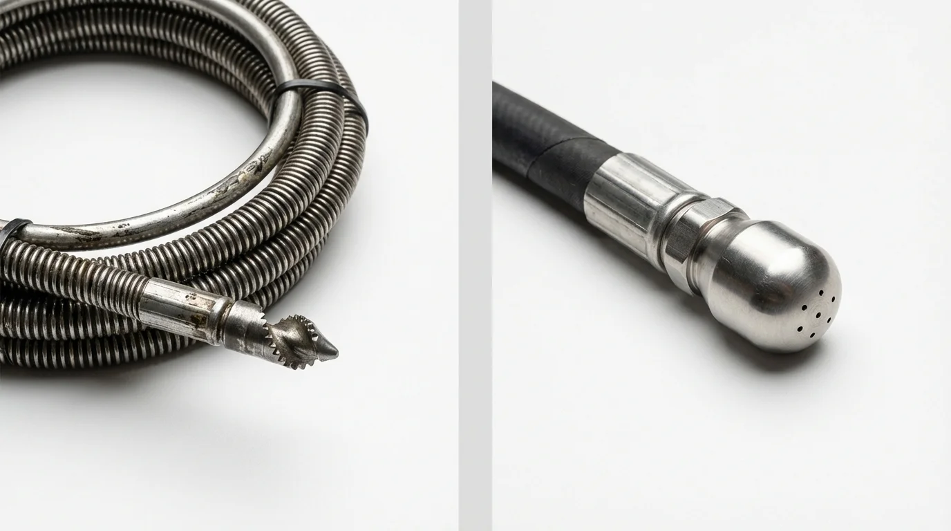 Drain snake cable and hydro jetting nozzle used for drain cleaning in Tybee Island, GA