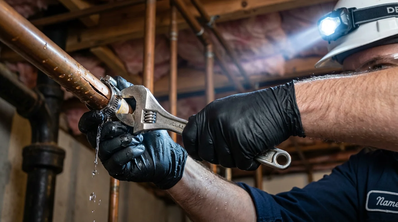 Emergency pipe clamp repair being performed by a Johns Plumbing LLC plumber in Tybee Island